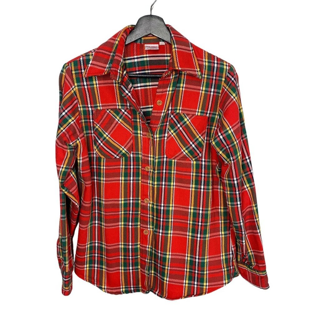Vintage 70s Big Mac JCPenney Red Green Plaid Long Sleeve Button Up Top Large